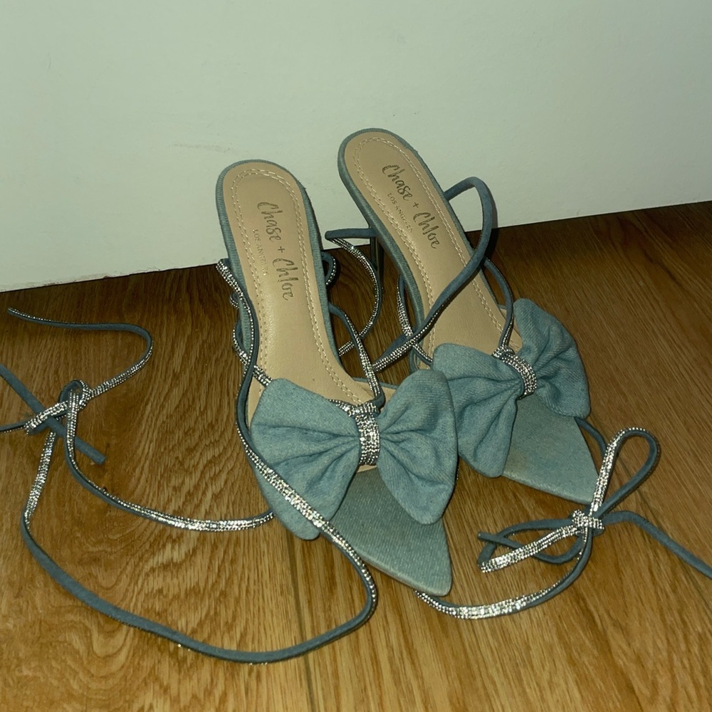 CHASE AND CHLOE Mayana Bow Clear Heel Sandal (Women)